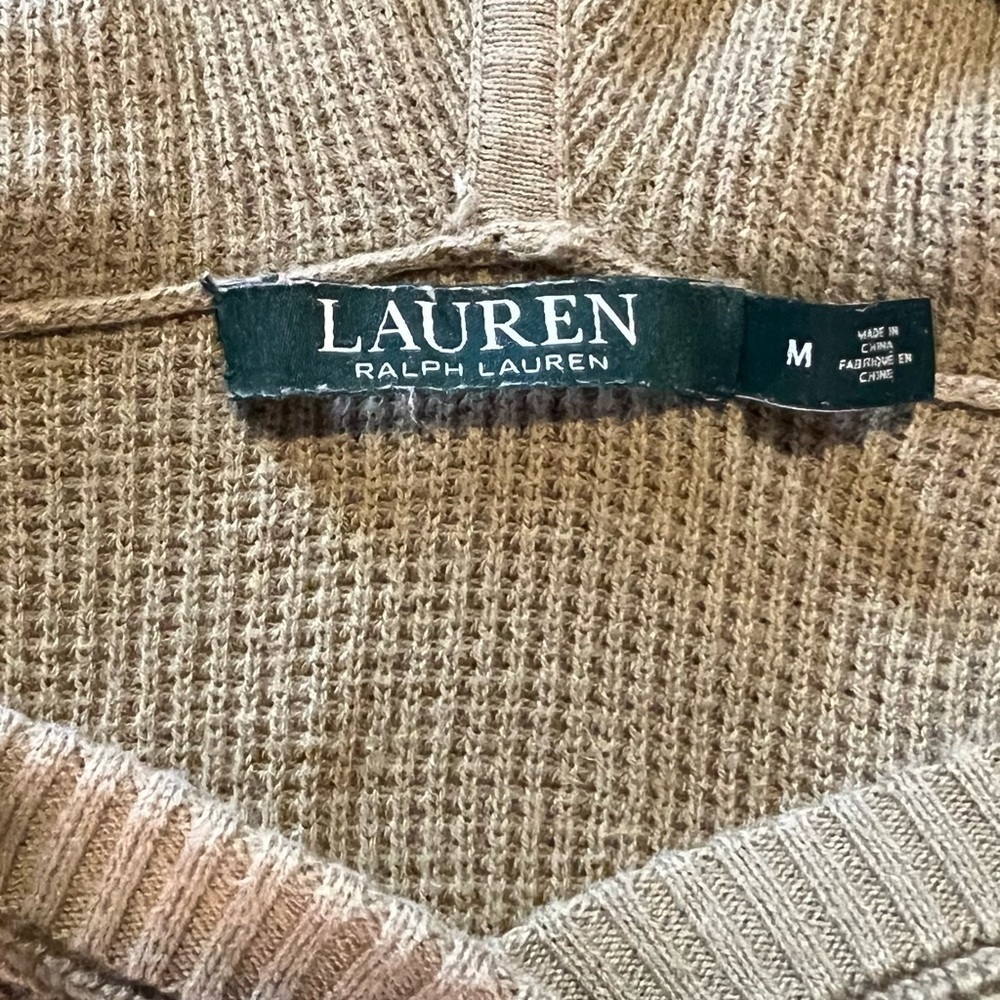 Lauren Ralph Lauren Waffle Knit Hooded Olive Green Long Sleeve Pullover A2 - Picture 3 of 5